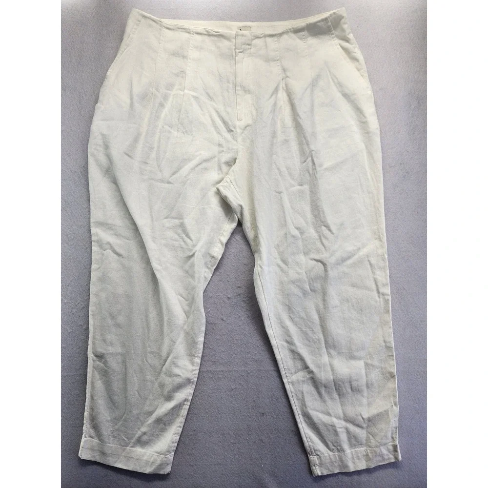 A New Day Cream Linen Blend Pleated Tapered Ankle Pants Size 17